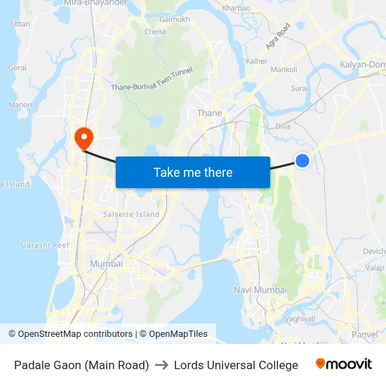 Padale Gaon (Main Road) to Lords Universal College map