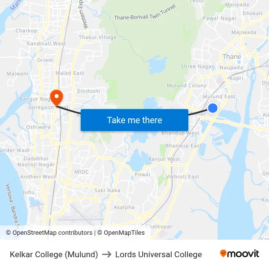 Kelkar College (Mulund) to Lords Universal College map