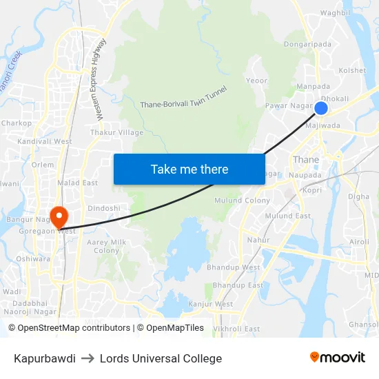 Kapurbawdi to Lords Universal College map