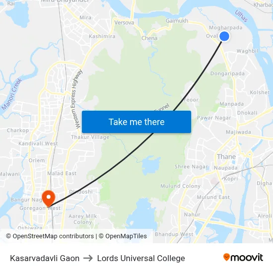 Kasarvadavli Gaon to Lords Universal College map