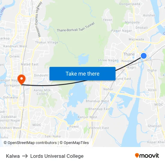 Kalwa to Lords Universal College map