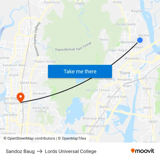 Sandoz Baug to Lords Universal College map