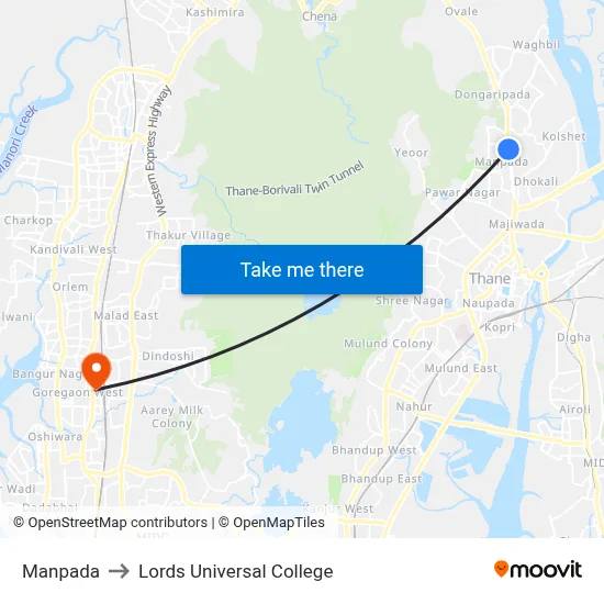 Manpada to Lords Universal College map