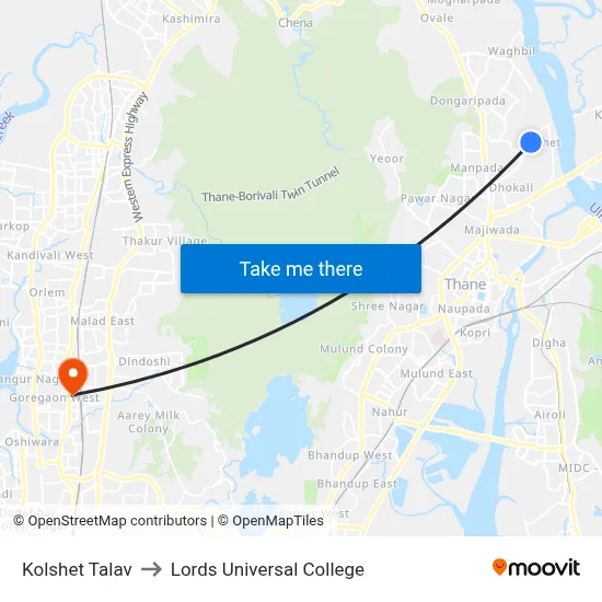 Kolshet Talav to Lords Universal College map
