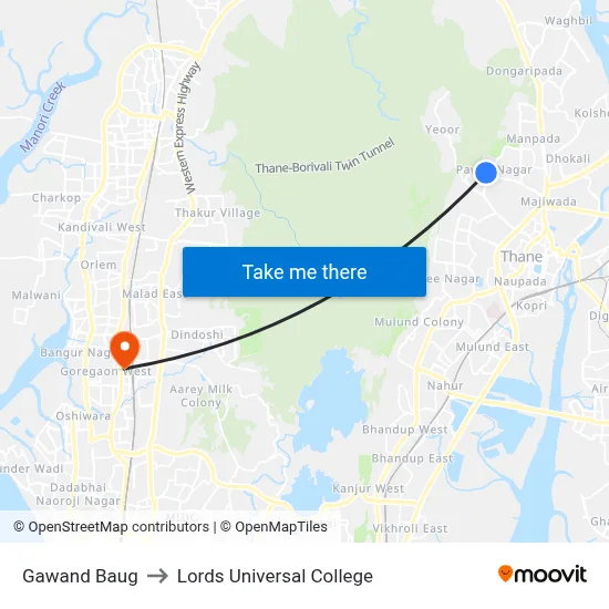 Gawand Baug to Lords Universal College map