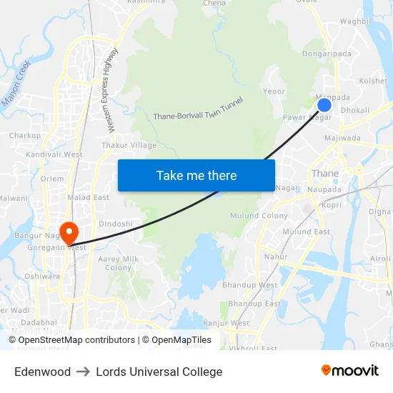 Edenwood to Lords Universal College map