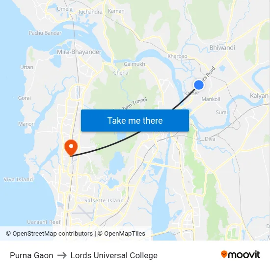 Purna Gaon to Lords Universal College map