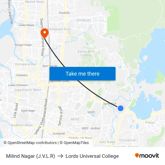 Milind Nagar (J.V.L.R) to Lords Universal College map