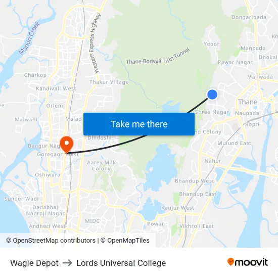 Wagle Depot to Lords Universal College map