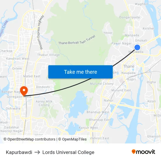 Kapurbawdi to Lords Universal College map