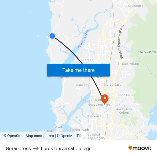 Gorai Cross to Lords Universal College map