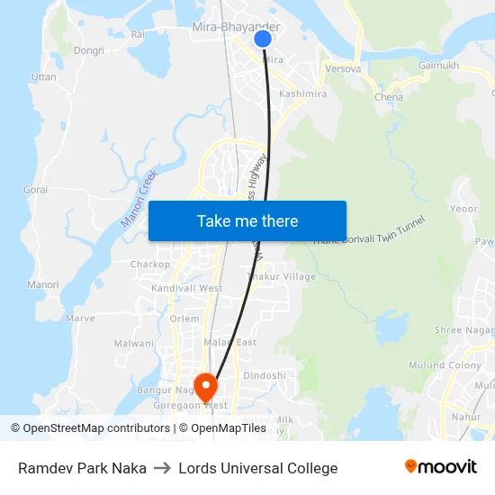 Ramdev Park Naka to Lords Universal College map
