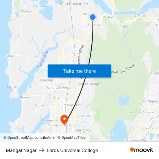 Mangal Nagar to Lords Universal College map