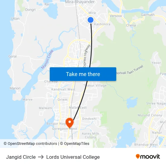 Jangid Circle to Lords Universal College map