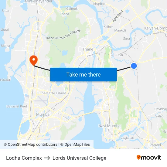 Lodha Complex to Lords Universal College map