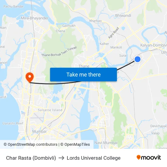 Char Rasta (Dombivli) to Lords Universal College map