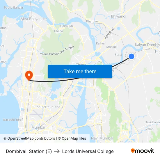 Dombivali Station (E) to Lords Universal College map