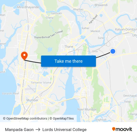 Manpada Gaon to Lords Universal College map