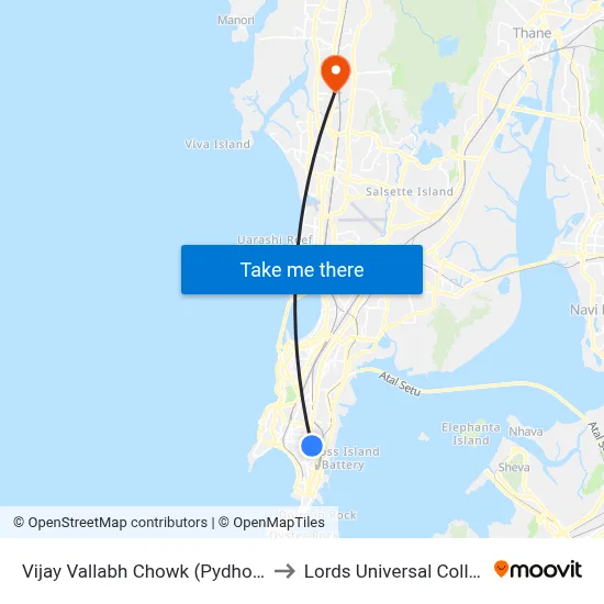 Vijay Vallabh Chowk (Pydhonie) to Lords Universal College map