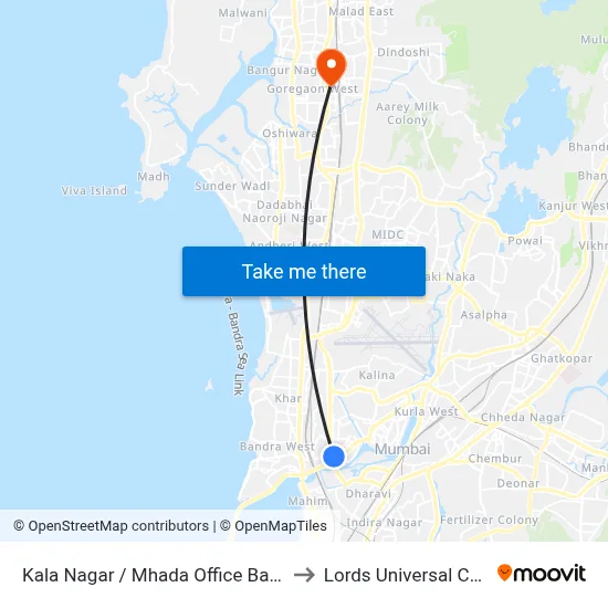 Kala Nagar / Mhada Office Bandra (E) to Lords Universal College map