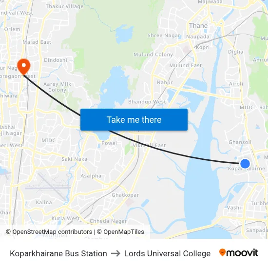 Koparkhairane Bus Station to Lords Universal College map