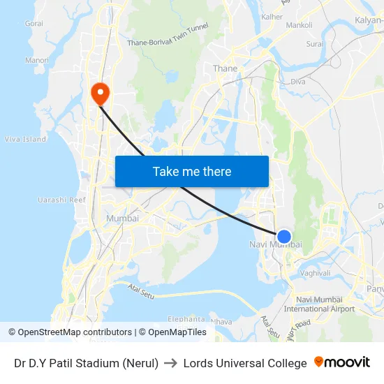 Dr D.Y Patil Stadium (Nerul) to Lords Universal College map