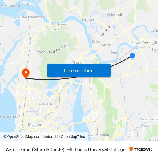 Aajde Gaon (Gharda Circle) to Lords Universal College map
