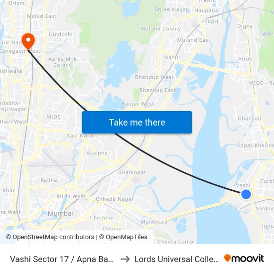 Vashi Sector 17 / Apna Bazar to Lords Universal College map