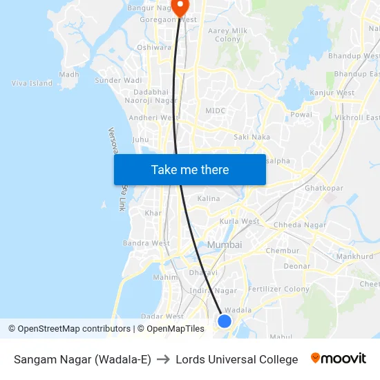 Sangam Nagar (Wadala-E) to Lords Universal College map