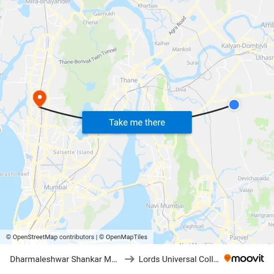 Dharmaleshwar Shankar Mandir to Lords Universal College map