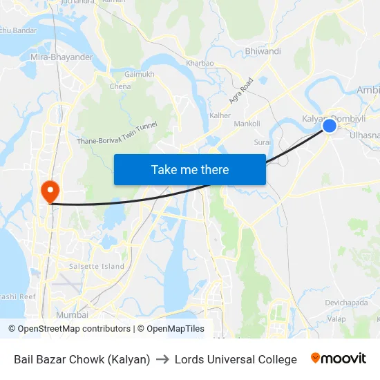 Bail Bazar Chowk (Kalyan) to Lords Universal College map