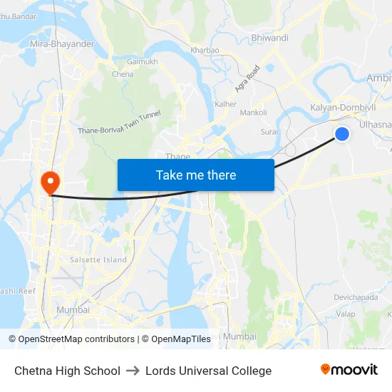 Chetna High School to Lords Universal College map