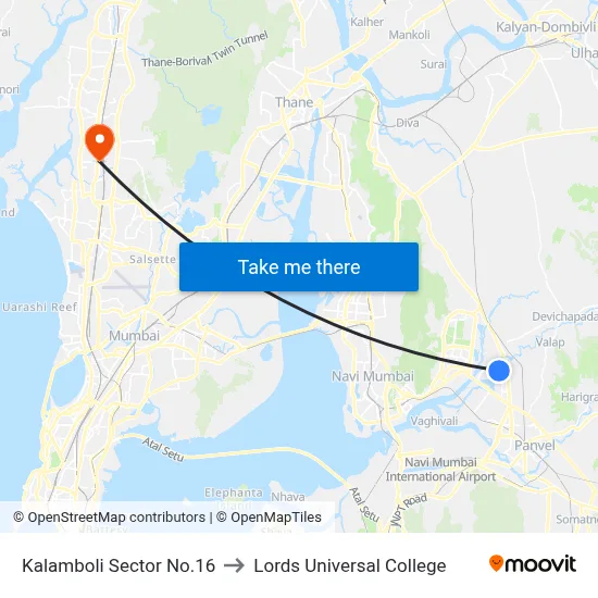 Kalamboli Sector No.16 to Lords Universal College map