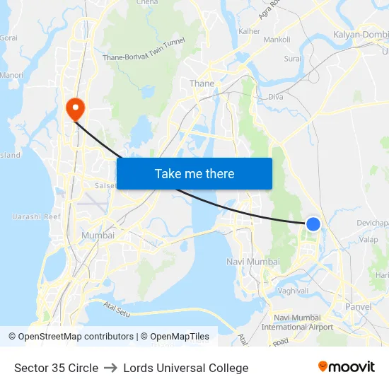 Sector 35 Circle to Lords Universal College map
