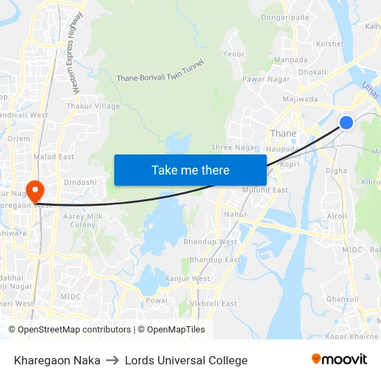 Kharegaon Naka to Lords Universal College map