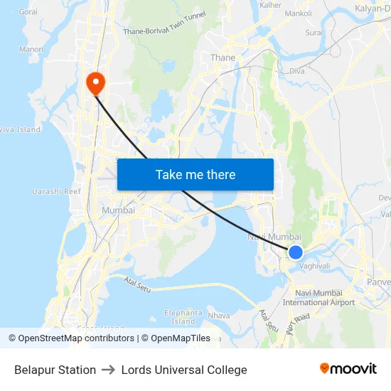 Belapur Station to Lords Universal College map