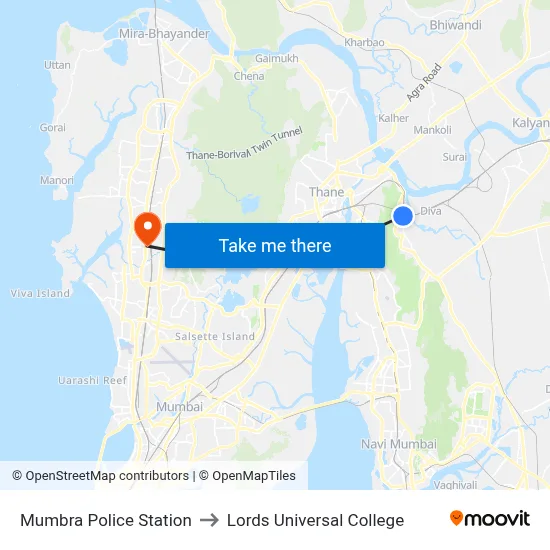 Mumbra Police Station to Lords Universal College map