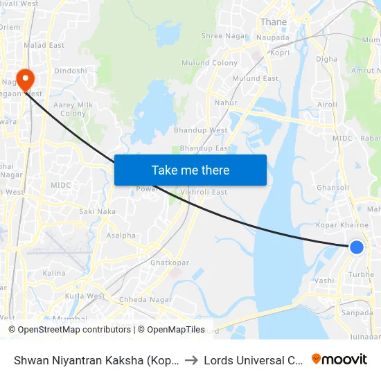 Shwan Niyantran Kaksha (Kopri Gaon) to Lords Universal College map