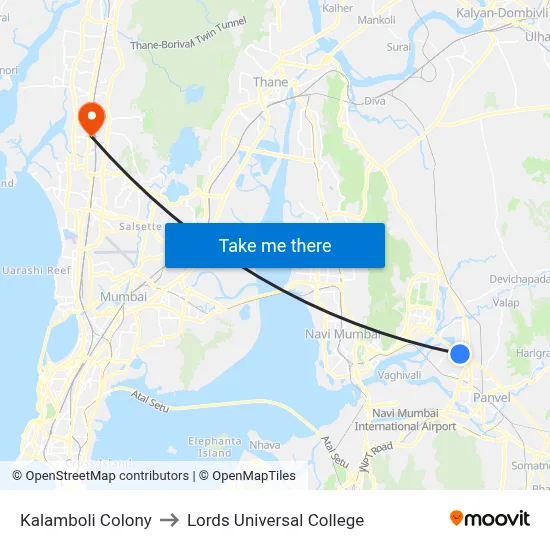 Kalamboli Colony to Lords Universal College map
