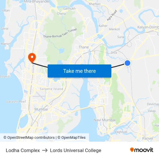 Lodha Complex to Lords Universal College map