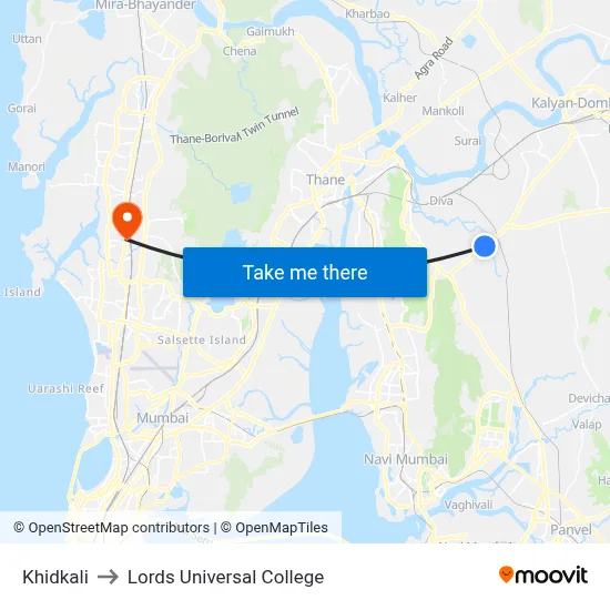 Khidkali to Lords Universal College map