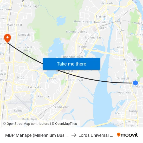MBP Mahape (Millennium Business Park) to Lords Universal College map