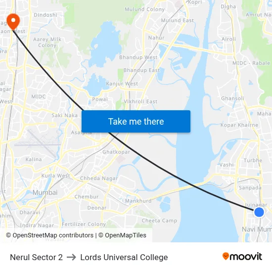 Nerul Sector 2 to Lords Universal College map