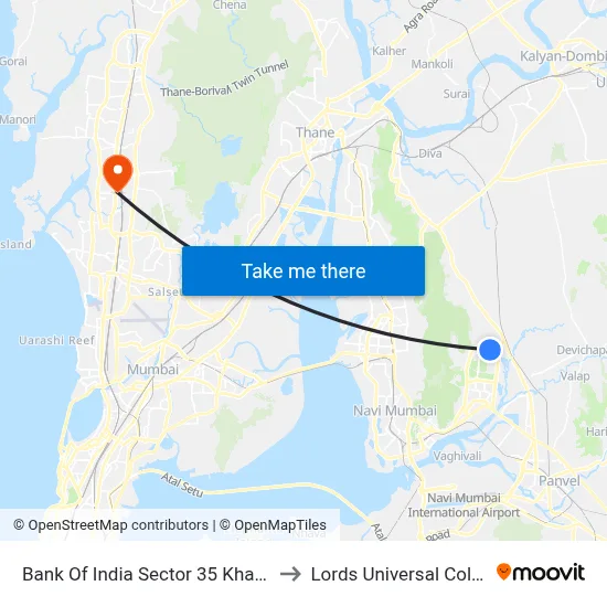 Bank Of India Sector 35 Kharghar to Lords Universal College map