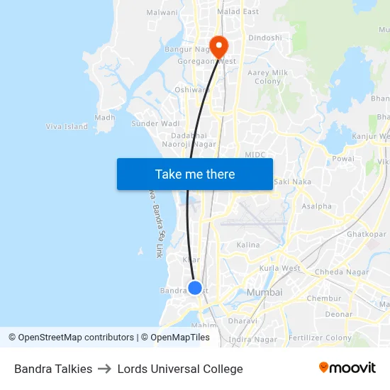 Bandra Talkies to Lords Universal College map