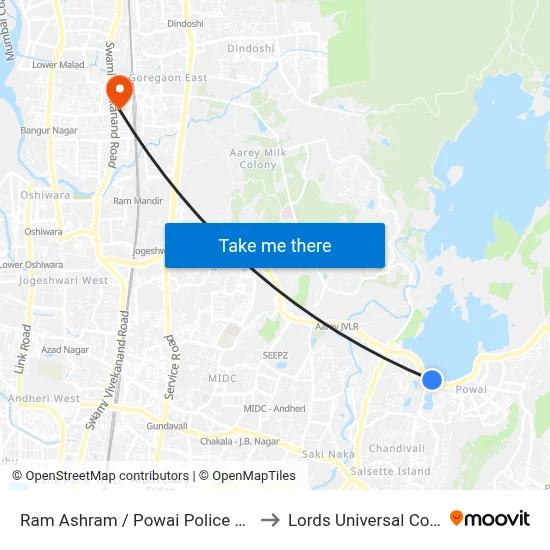 Ram Ashram / Powai Police Station to Lords Universal College map