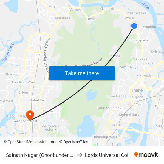 Sainath Nagar (Ghodbunder Road) to Lords Universal College map