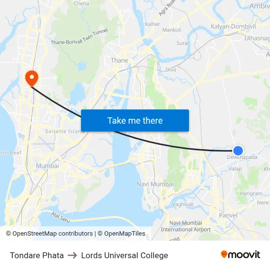 Tondare Phata to Lords Universal College map