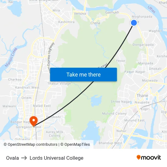 Ovala to Lords Universal College map
