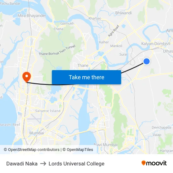 Dawadi Naka to Lords Universal College map